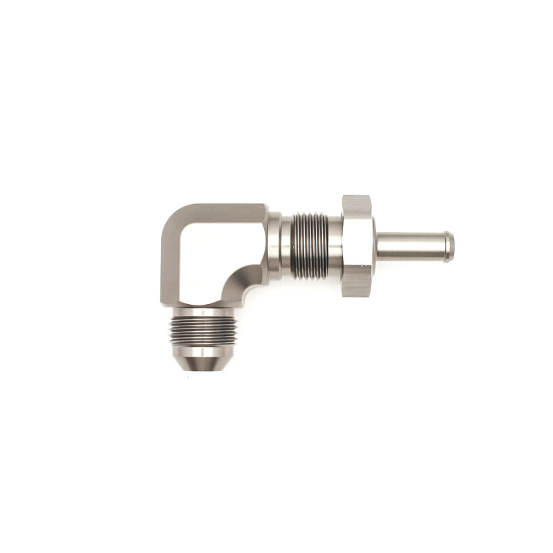 DeatschWerks 6AN Male Flare to 5/16in Male Barb Bulkhead Adapter 90-Degree - Anodized Matte Black