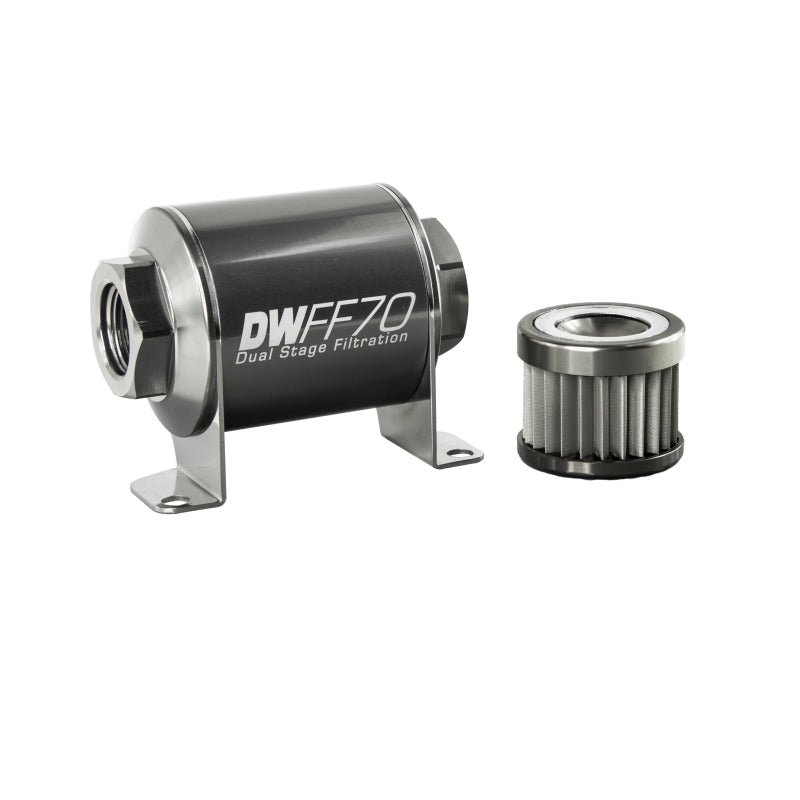 DeatschWerks Stainless Steel 10AN 10 Micron Inline Fuel Filter Housing Kit 110mm (8-03-110-010K) main image 1