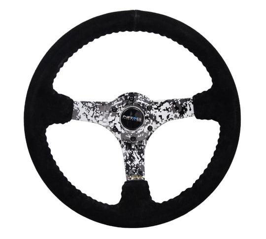 NRG Reinforced Steering Wheel (350mm / 3in. Deep) Blk Suede w/Hydrodipped Digi-Camo Spokes
