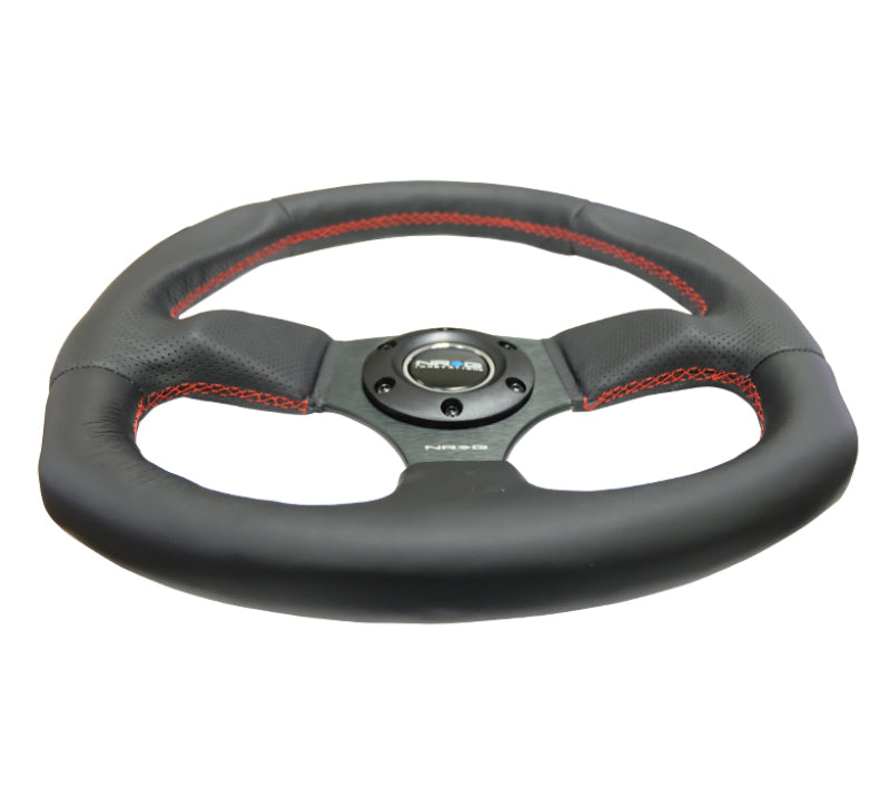 NRG Reinforced Steering Wheel (320mm Horizontal / 330mm Vertical) Leather w/Red Stitching