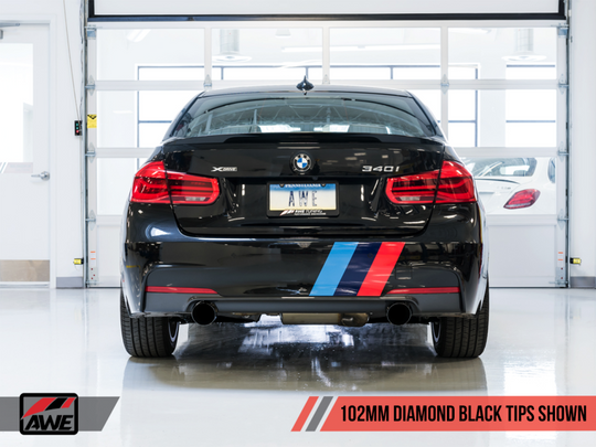 AWE Tuning BMW F3X 340i Touring Edition Axle-Back Exhaust - Diamond Black Tips (102mm)