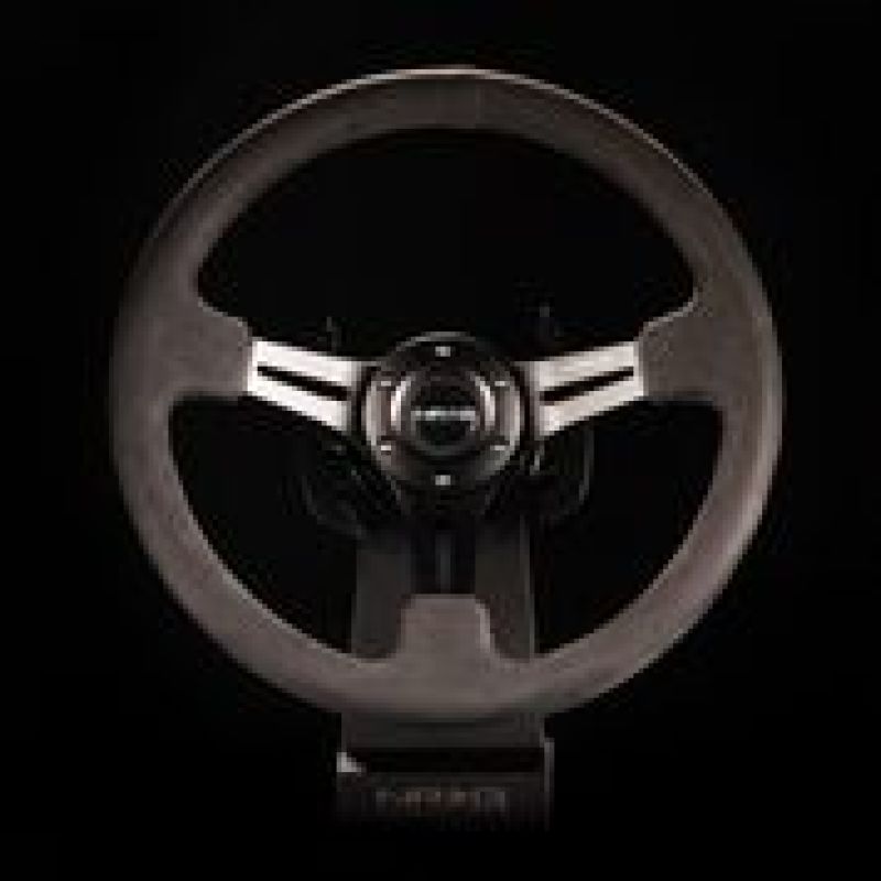 NRG Reinforced Steering Wheel (350mm / 3in. Deep) Black Leather w/ Alcantara Stitching