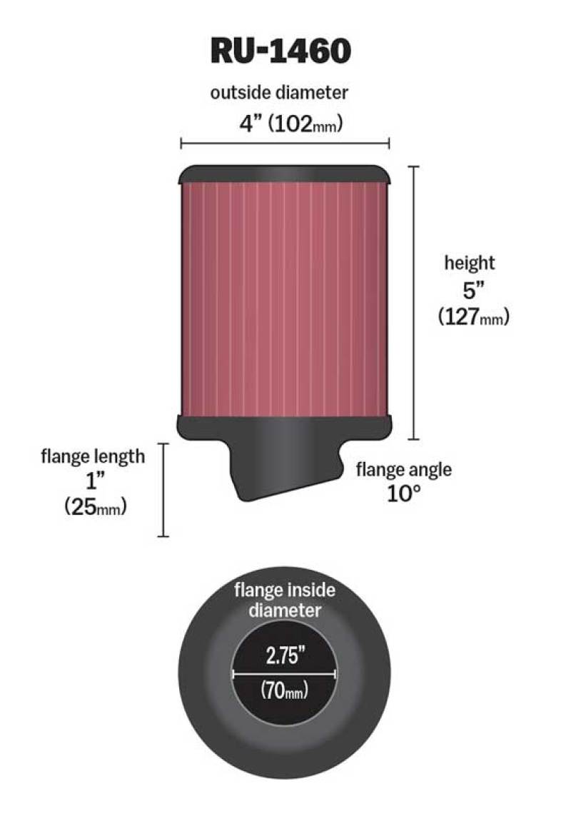K&N AIR FILTER 5in FLANGE 7 In HEIGHT RU-2800 - View #5