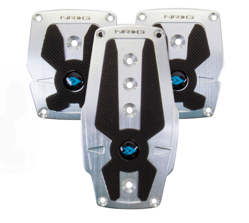 NRG Brushed Aluminum Sport Pedal M/T - Silver w/Black Rubber Inserts