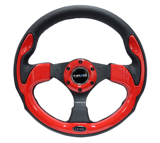 NRG Reinforced Steering Wheel (320mm) Blk w/Red Trim & 5mm 3-Spoke